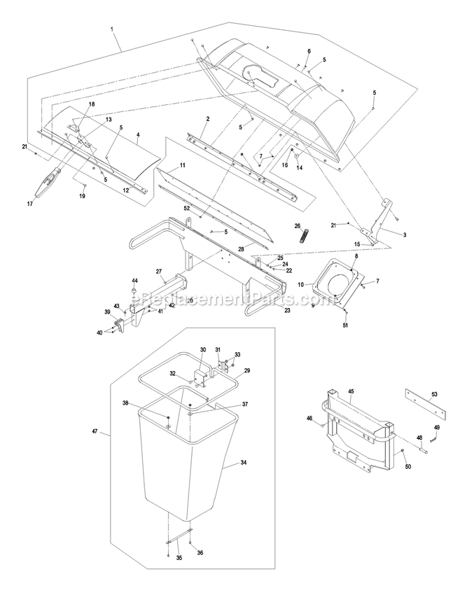 eXmark LHPUV5256 (790000-849999)(2009) Ultra Vac Lhp Hood And Bag Assembly Diagram