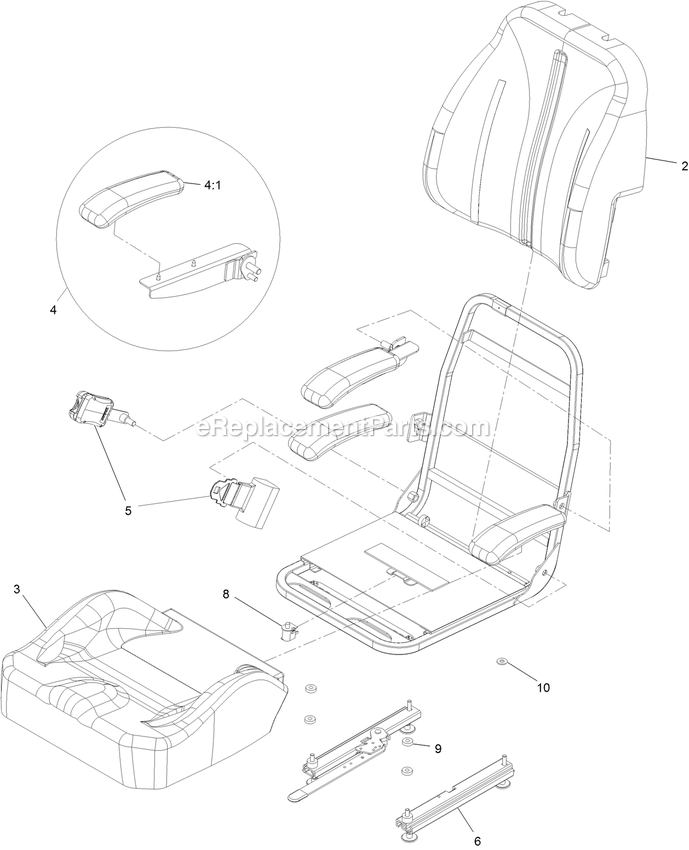 eXmark LZE740EKC60400 (402082300-404314158)(2018) Lazer Z E-Series Seat With Tracks Assembly Diagram