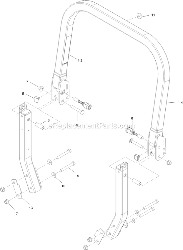 eXmark LZE751GKA604A1 (406294345-408644345)(2020) Lazer Z E-Series Roll-Over Protection System Assembly Diagram