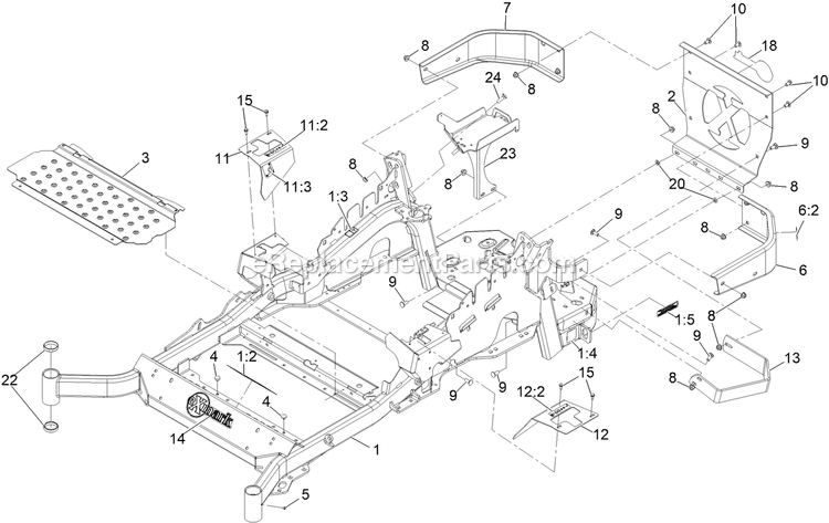 eXmark LZS749AKC604A1 (411294212-999999999)(2022) Lazer Z S-Series Main Frame Assembly Diagram