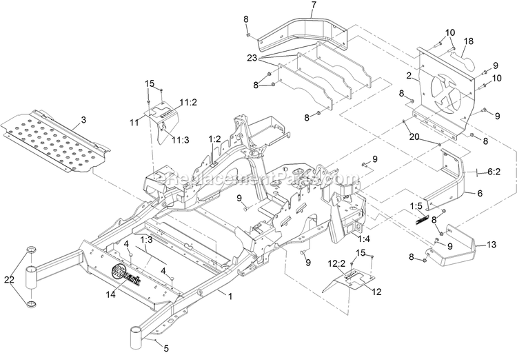 eXmark LZS801CKA72RA1 (406294345-408644345)(2020) Lazer Z S-Series Main Frame Assembly Diagram