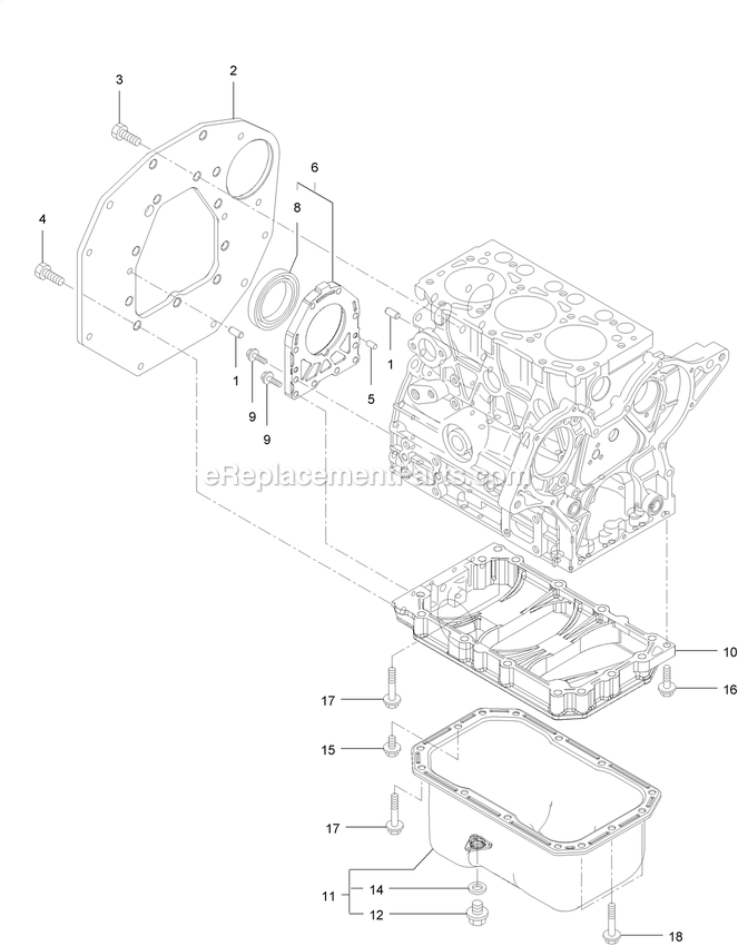 eXmark LZS80TDYM604W0 (404314159-406294344)(2019) Lazer Z S-Series Diesel Flywheel Housing And Oil Sump Assembly Diagram