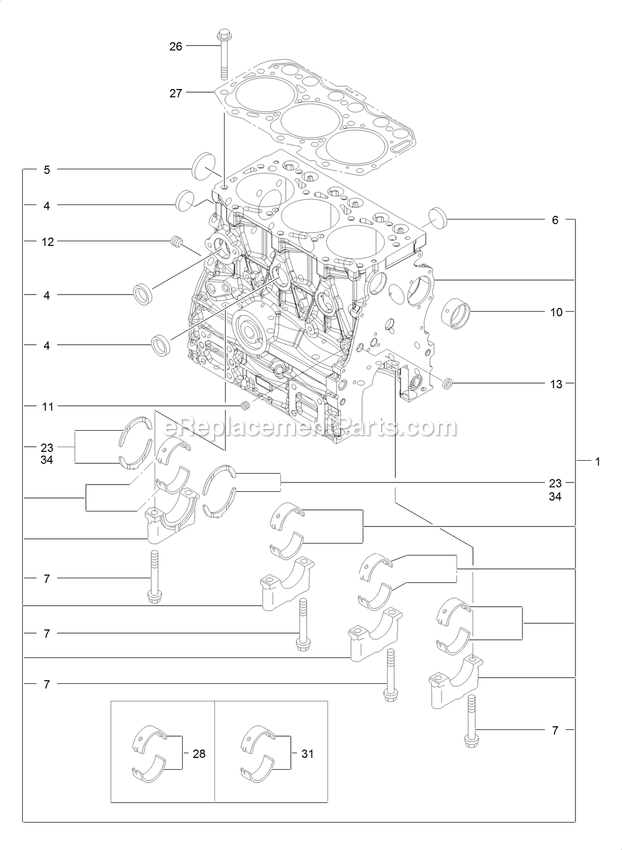 eXmark LZS80TDYM604W0 (404314159-406294344)(2019) Lazer Z S-Series Diesel Cylinder Block Assembly Diagram