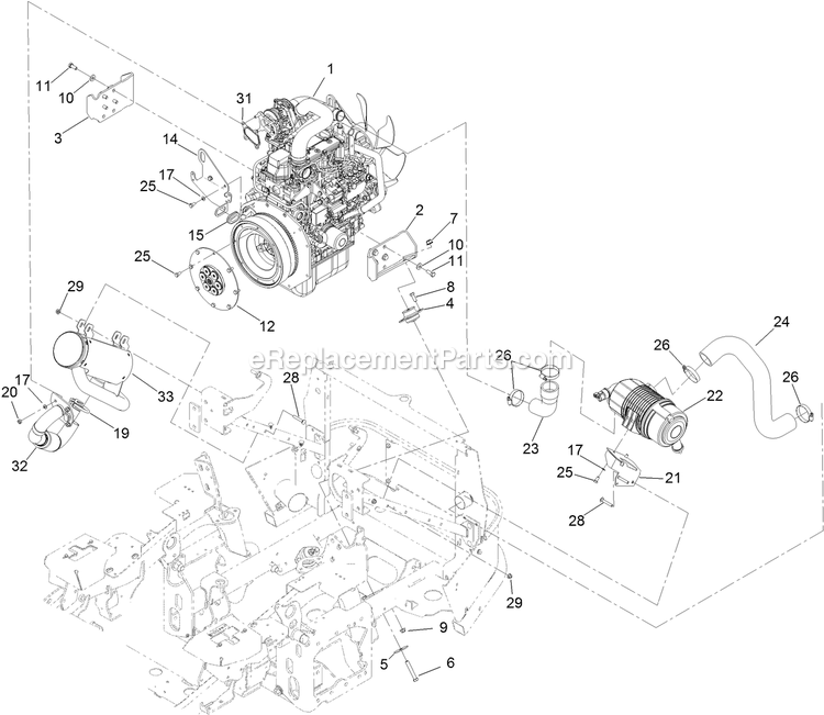 eXmark LZS80TDYM604W0 (406294345-408644345)(2020) Lazer Z S-Series Diesel Engine, Muffler And Air Cleaner Assembly Diagram