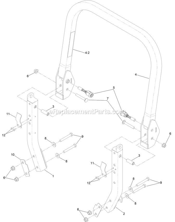 eXmark LZS80TDYM604W0 (406294345-408644345)(2020) Lazer Z S-Series Diesel Roll-Over Protection System Assembly Diagram