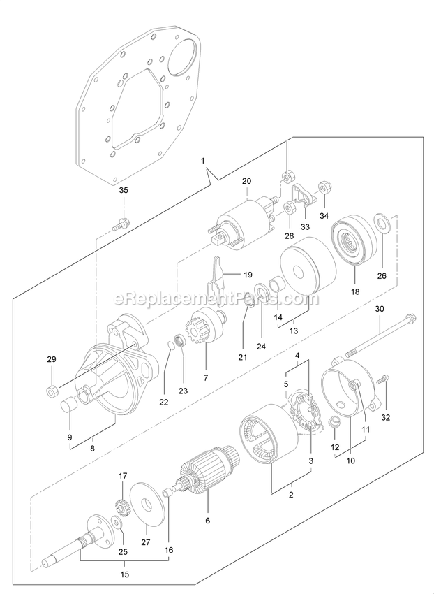 eXmark LZS80TDYM604W0 (406294345-408644345)(2020) Lazer Z S-Series Diesel Starting Motor Assembly Diagram
