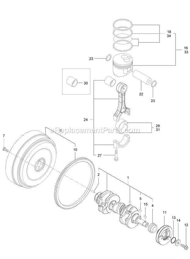 eXmark LZS80TDYM604W0 (406294345-408644345)(2020) Lazer Z S-Series Diesel Crankshaft And Piston Assembly Diagram