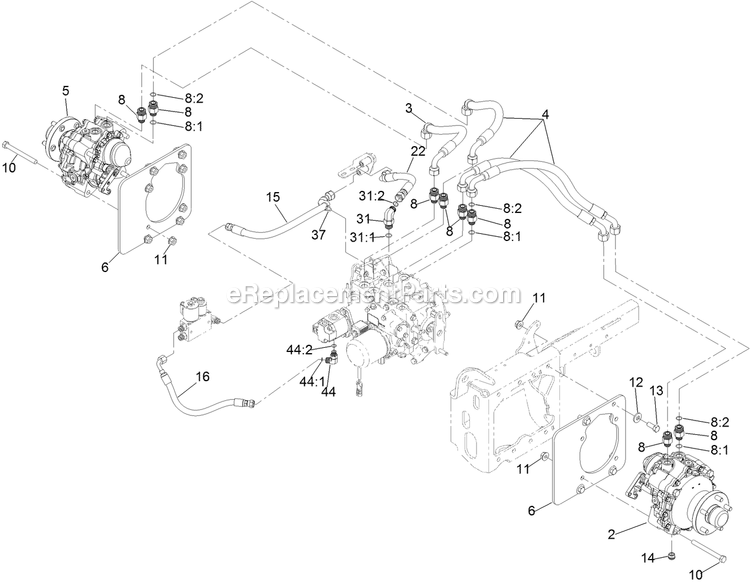 eXmark LZS80TDYM724W0 (402082300-404314158)(2018) Lazer Z S-Series Diesel Hydraulic Drive Assembly Diagram