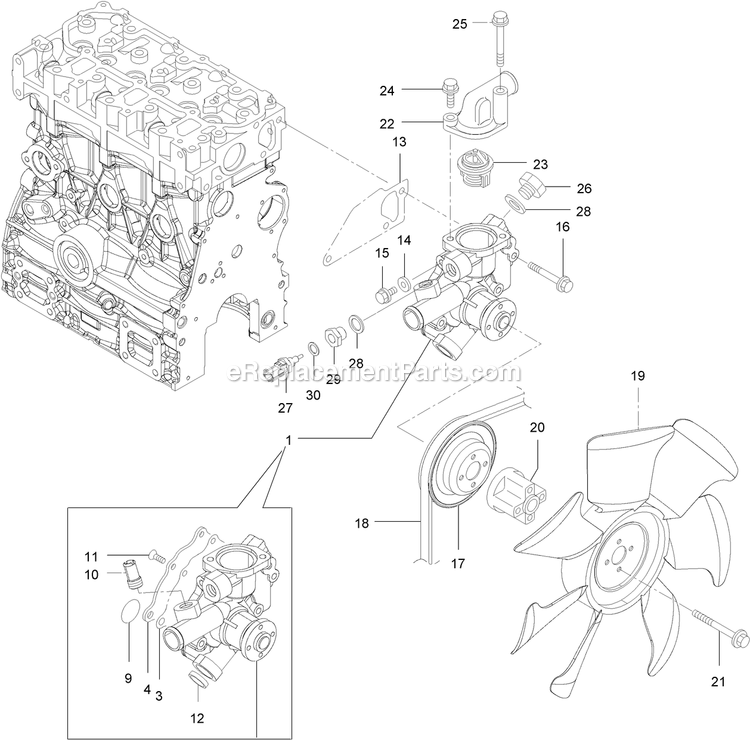 eXmark LZS80TDYM724W0 (404314159-406294344)(2019) Lazer Z S-Series Diesel Cooling Water System Assembly Diagram