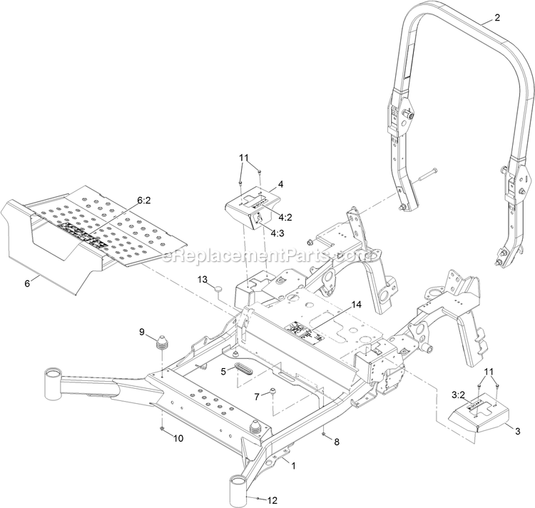 eXmark LZS80TDYM724W0 (406294345-408644345)(2020) Lazer Z S-Series Diesel Main Frame Assembly Diagram