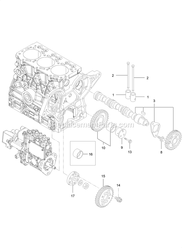 eXmark LZS80TDYM72RW0 (404314159-406294344)(2019) Lazer Z S-Series Diesel Camshaft And Driving Gear Assembly Diagram