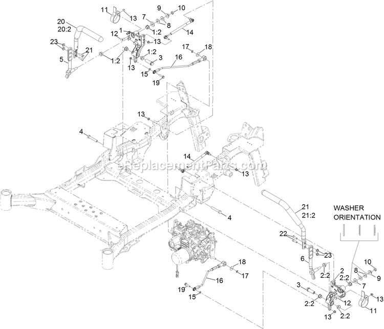 eXmark LZS80TDYM72RW0 (404314159-406294344)(2019) Lazer Z S-Series Diesel Motion Control Assembly Diagram