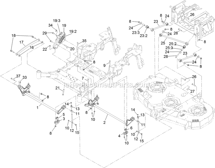 eXmark LZS80TDYM72RW0 (406294345-408644345)(2020) Lazer Z S-Series Diesel Deck Lift Assembly Diagram