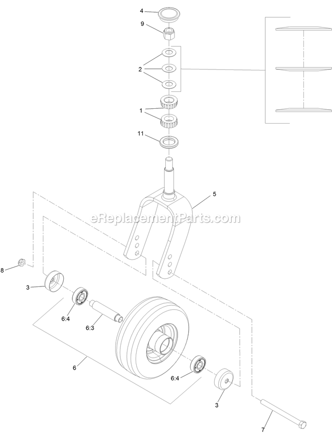 eXmark LZS88CDYM96RW0 (404314159-406294344)(2019) Lazer Z S-Series Diesel Lh Deck Rear Caster Wheel And Fork Assembly Diagram