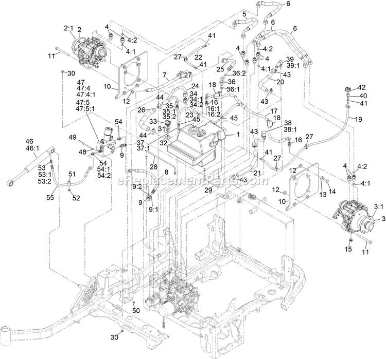 eXmark LZS88CDYM96RW0 (408644346-411294211)(2021) Lazer Z S-Series Diesel Hydraulic Drive Assembly Diagram