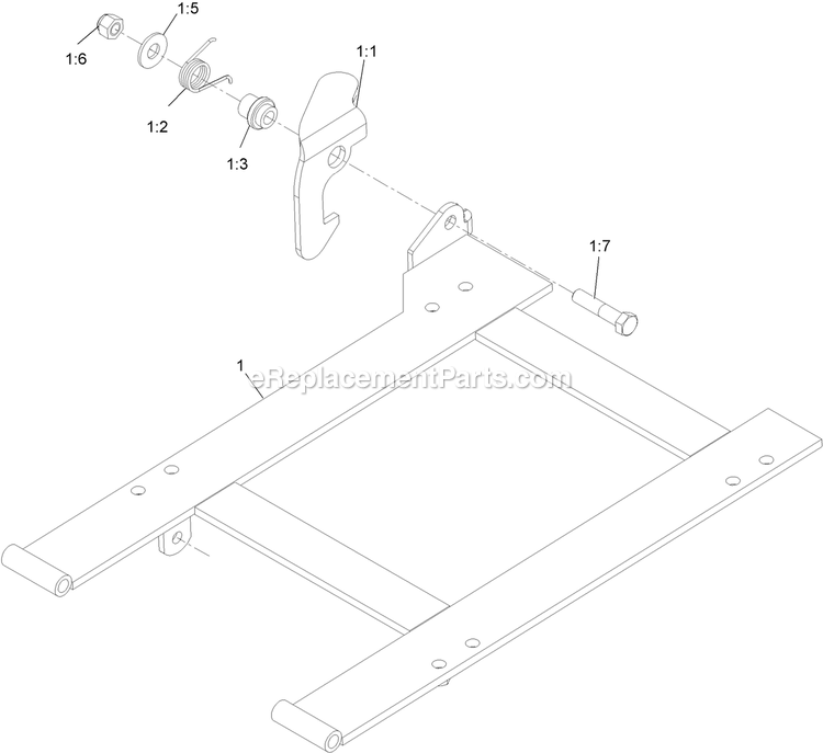eXmark LZS902DKU605A1 (315000000-315999999)(2015) Lazer Z Ds-Series Seat Frame Single Latch Assembly Diagram