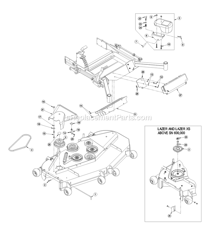 eXmark LZUV52 (670000-719999)(2007) Ultra Vac Lazer Z Weight And Belt Drive Components (4) Diagram