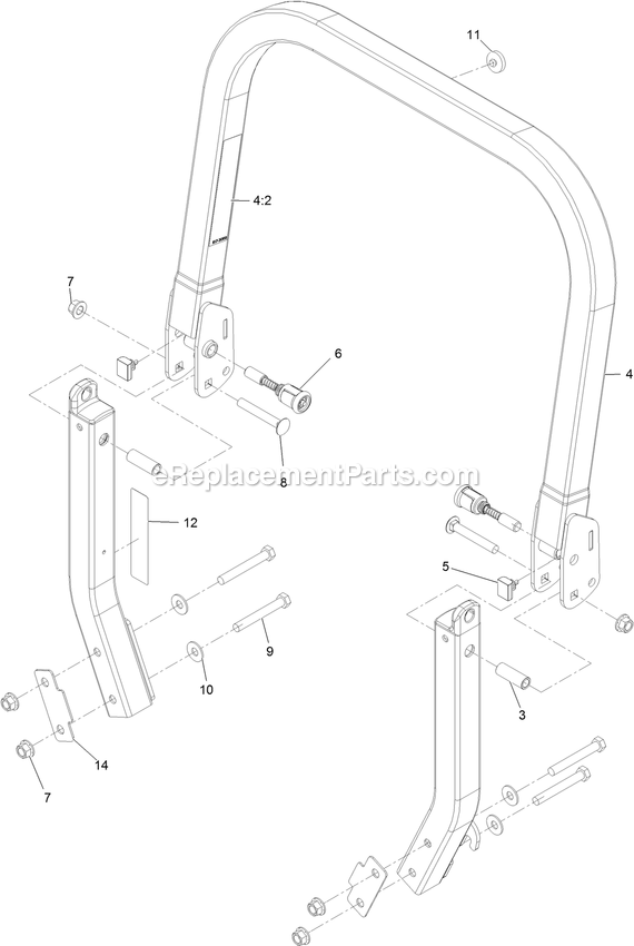 eXmark LZX801GKA60600 (316000000-399999999)(2016) Lazer Z X-Series Roll-Over Protection System Assembly Diagram