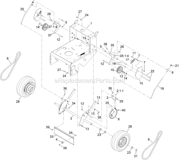 eXmark MGS481CKA36200 (408644346-999999999)(2021) Metro Engine Deck With Transmission (1) Diagram
