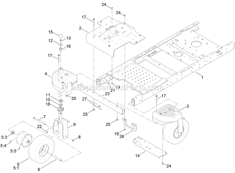 eXmark QSS725GKC50200 (315000000-315999999)(2015) Quest Front Steer Frame, Front Axle And Caster Wheel Assembly Diagram