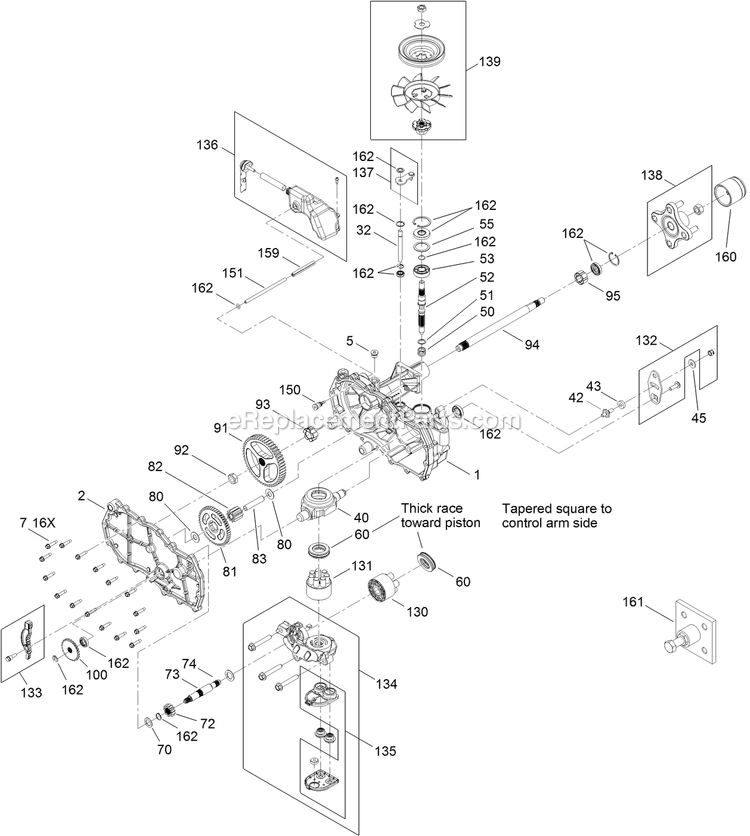 eXmark QTE452CEM42100 (316000000-399999999)(2016) Quest Drive Levers Right Hand Hydro Transaxle Assembly Diagram