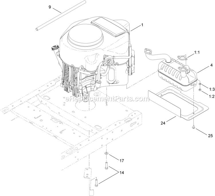 eXmark QTS691KA422 (313000000-313999999)(2013) Quest Engine And Muffler Assembly Diagram