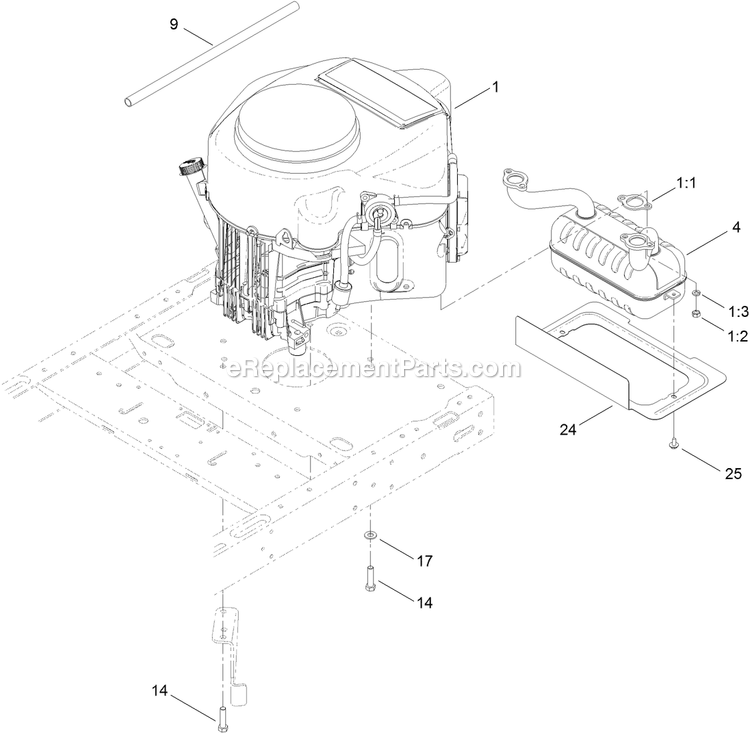 eXmark QTS691KA502 (312000000-312999999)(2012) Quest Engine And Muffler Assembly Diagram