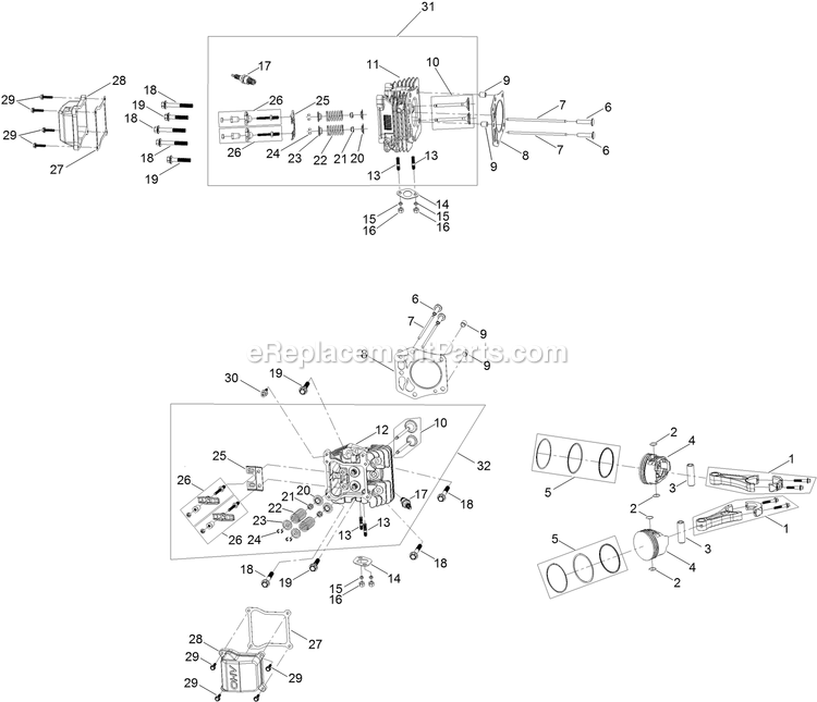 eXmark QTS708GEM60200 (400000000-402082299)(2017) Quest Drive Levers Piston And Cylinder Head Assembly Diagram