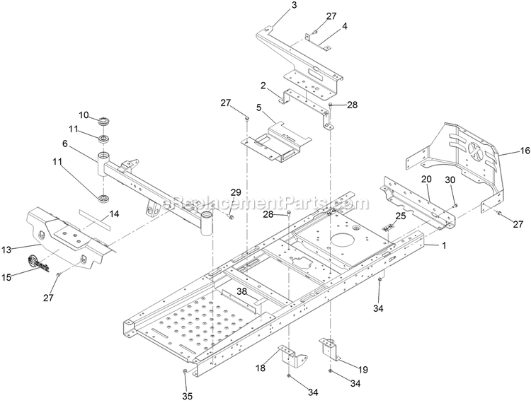 eXmark QZE600CKA42200 (404314159-406294344)(2019) Quest Drive Levers Main Frame Assembly Diagram