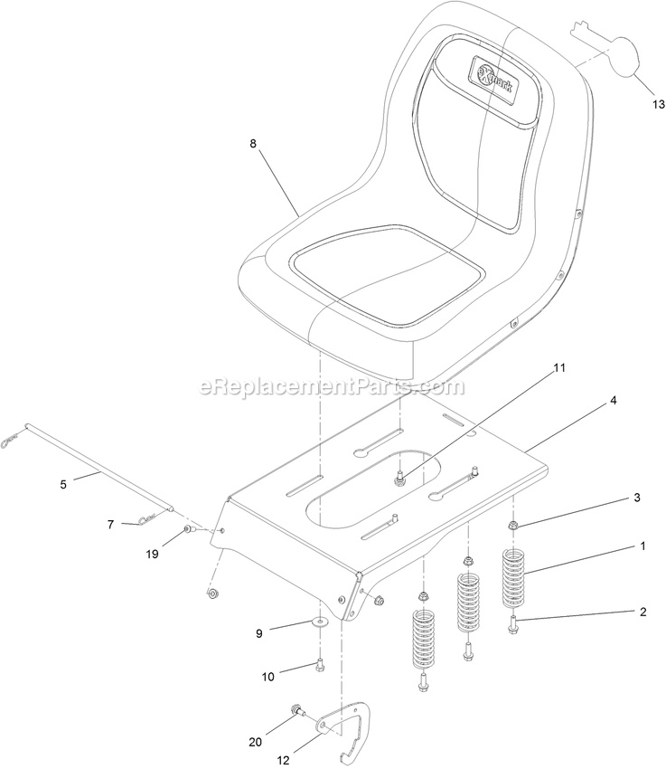 eXmark QZE600CKA42200 (404314159-406294344)(2019) Quest Drive Levers Seat Assembly Diagram