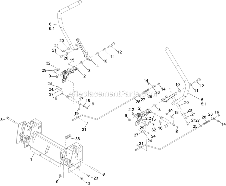 eXmark QZE702GEM42200 (404314159-406294344)(2019) Quest Drive Levers Motion Control Assembly Diagram