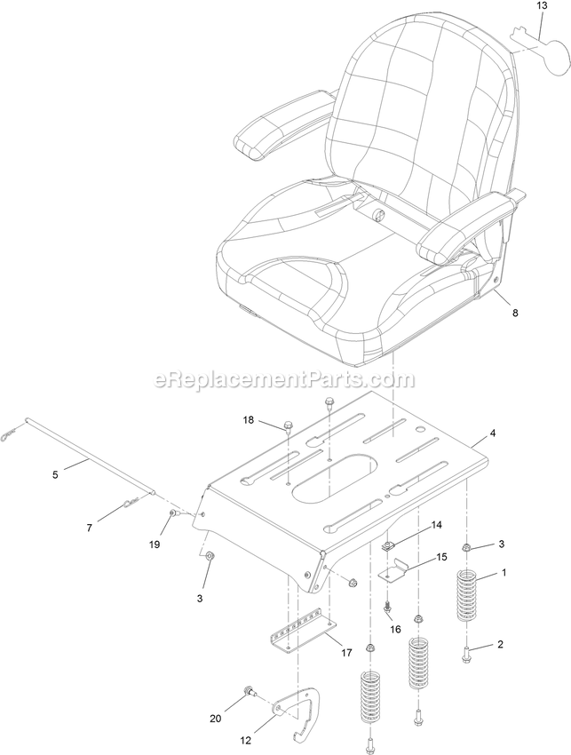 eXmark QZS708GEM50200 (406294345-408644345)(2020) Quest Drive Levers Seat Assembly (1) Diagram