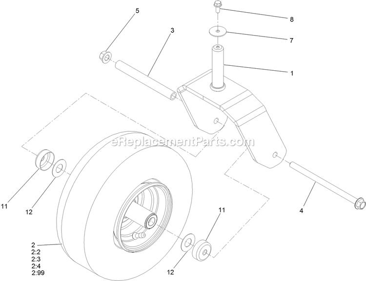 eXmark QZS708GEM60200 (404314159-406294344)(2019) Quest Drive Levers Tire And Wheel Assembly Diagram