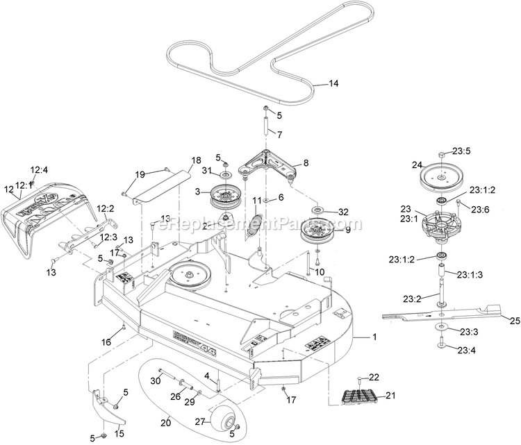 eXmark RAE702GEM44300 (406294345-408644345)(2020) Radius E-Series Deck Assembly Diagram