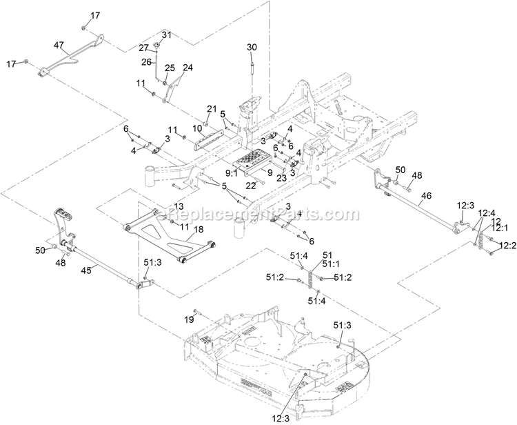 eXmark RAE708GEM44300 (406294345-408644345)(2020) Radius E-Series Deck Lift Assembly Diagram