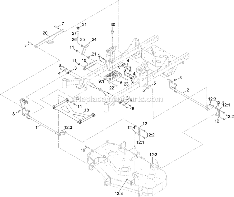 eXmark RAE708GEM52300 (400000000-402082299)(2017) Radius E-Series Deck Lift Assembly Diagram