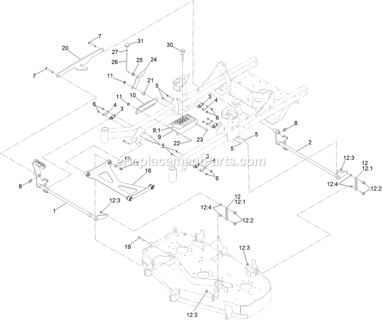 eXmark RAE708GEM52300 (402082300-404314158)(2018) Radius E-Series Deck Lift Assembly Diagram