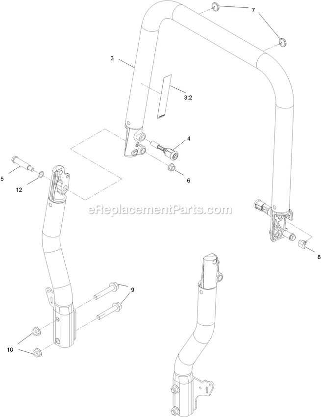 eXmark RAE708GEM52300 (404314159-406294344)(2019) Radius E-Series Roll-Over Protection System Assembly Diagram