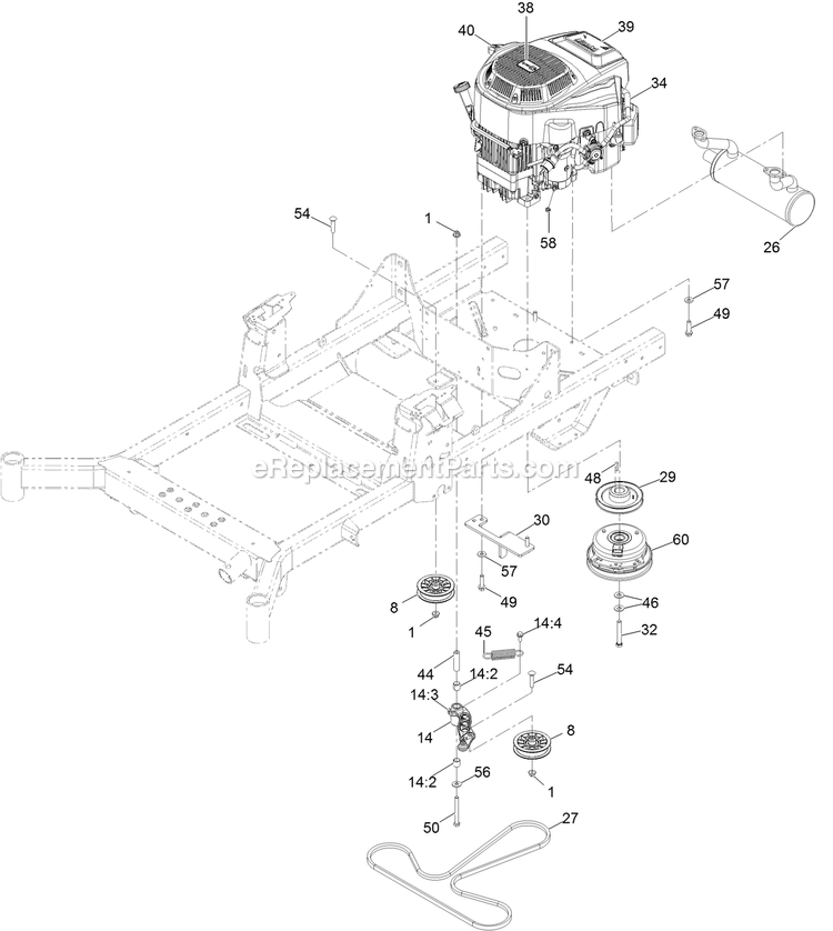 eXmark RAE708GEM60300 (402082300-404314158)(2018) Radius E-Series Engine Assembly Diagram
