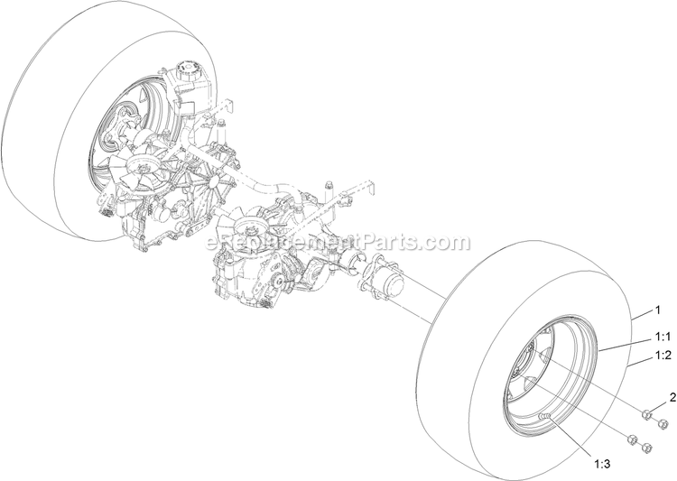 eXmark RAE708GEM60300 (406294345-408644345)(2020) Radius E-Series Rear Wheel Assembly Diagram