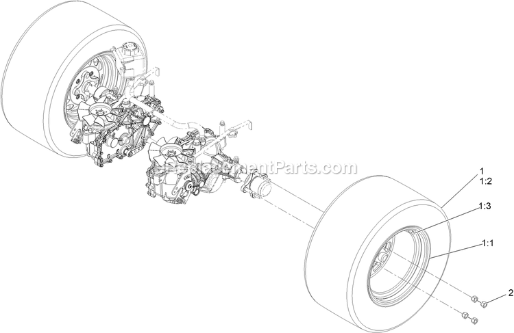 eXmark RAE740CKC60300 (408644346-411294211)(2021) Radius E-Series Rear Wheel Assembly Diagram