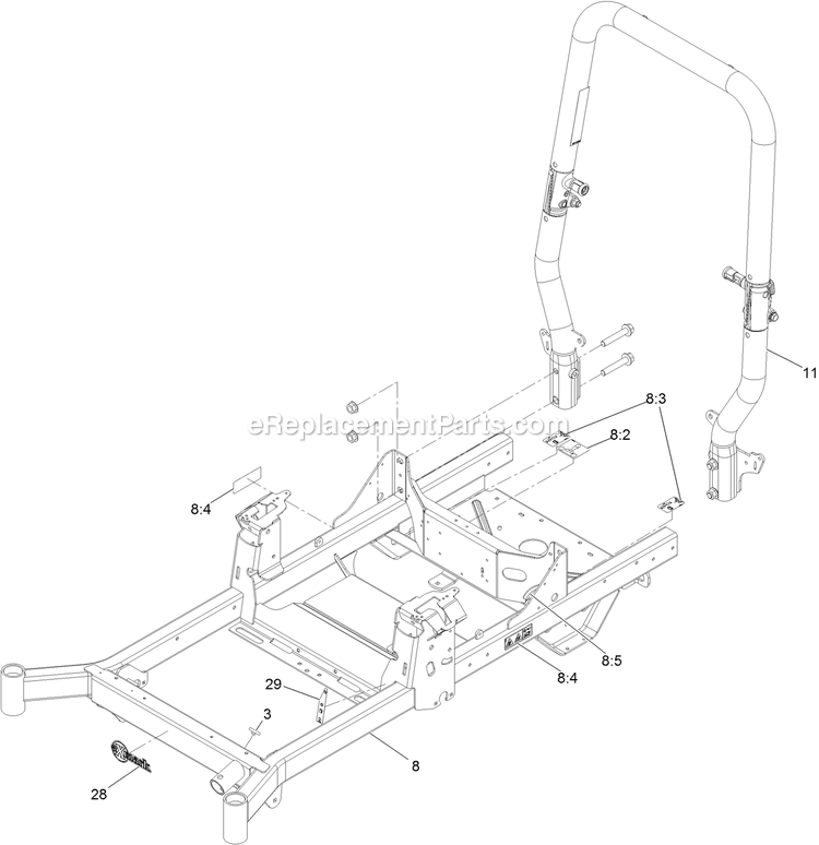 eXmark RAS708GEM483C3 (406294345-408644345)(2020) Radius S-Series Main Frame Assembly Diagram