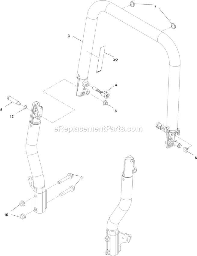 eXmark RAS708GEM483C3 (406294345-408644345)(2020) Radius S-Series Roll-Over Protection System Assembly Diagram