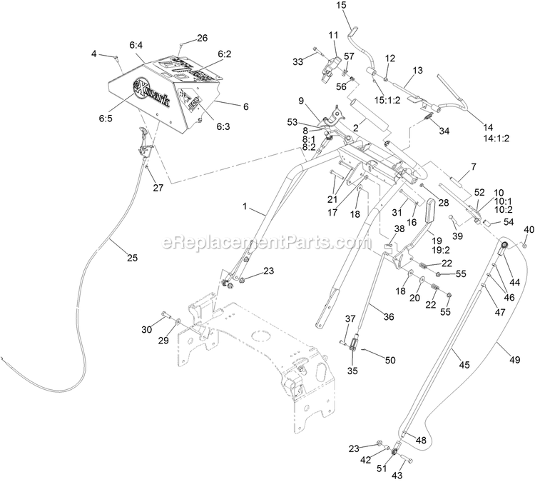 eXmark TTS680PKC483E0 (402082300-404314158)(2018) Turf Tracer S-Series Lp Handle Assembly Diagram