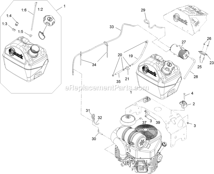 eXmark TTX691CKA60400 (406294345-408644345)(2020) Turf Tracer X-Series Fuel Tank Assembly Diagram