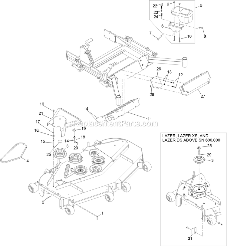 eXmark UV60 (314000000-314999999)(2014) Ultra Vac Lazer Z Weight And Belt Drive Components (2) Diagram