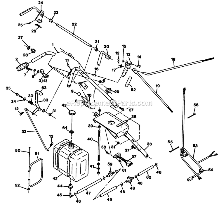 eXmark V36-125K-5 (80000-89999)(1993) Viking 5-Speed Upper Handle And Controls Diagram