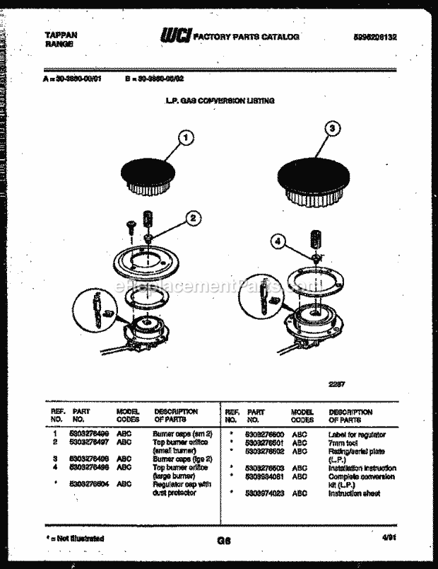 Frigidaire 30-3860-23-01 Tap(V2) / Gas Range Burner Parts Diagram