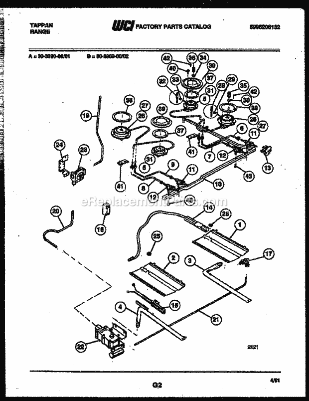 Frigidaire 30-3860-23-02 Tap(V4) / Gas Range Burner, Manifold and Gas Control Diagram