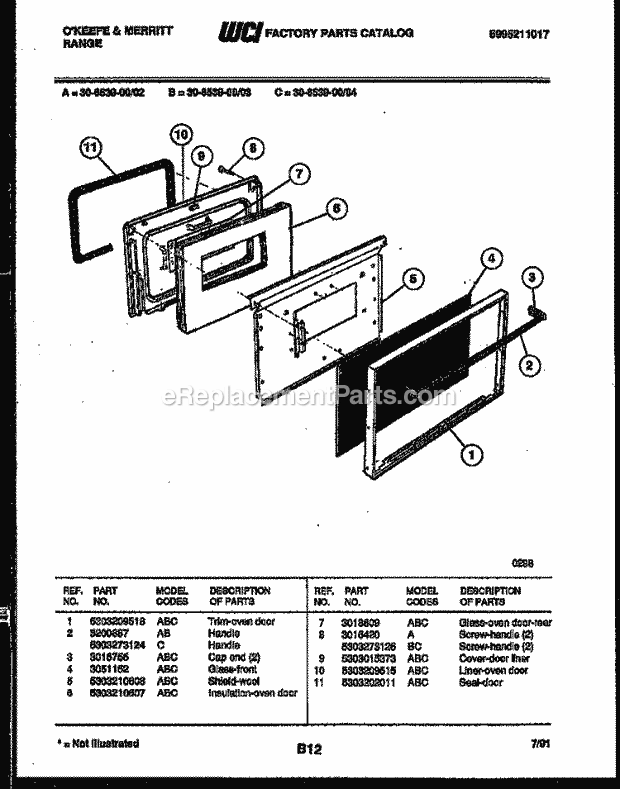 Frigidaire 30-6539-23-03 Tap(V4) / Gas Range Door Parts Diagram